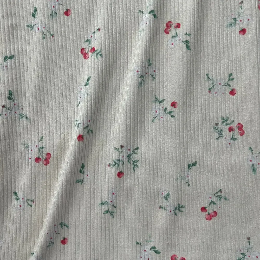 Laura Ashley Floral Ribbed Nightgown Cream Cherry Print Henley Sleep Shirt L